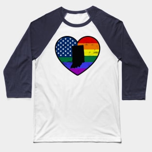 Indiana United States Gay Pride Flag Heart Baseball T-Shirt